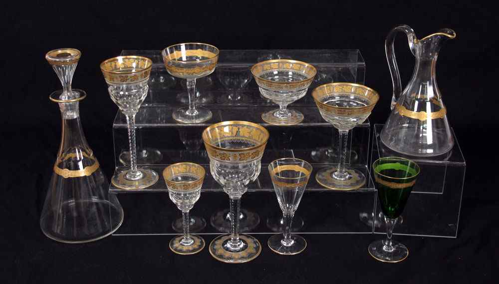 Appraisal: MOSER QUALITY GOLD RIM STEMWARE Grape and vine rim on