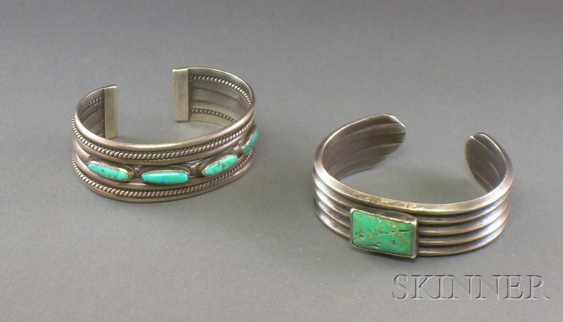 Appraisal: Two Southwest Silver and Turquoise Bracelets Navajo one ribbed with