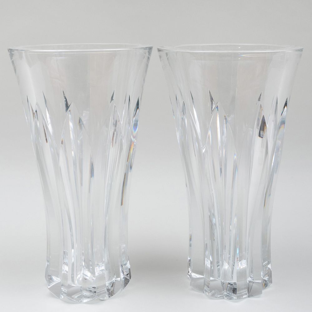 Appraisal: Pair of Large Bacarrat Glass Vases Acid stamp x in