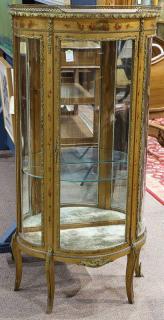 Appraisal: Louis XVI style paint decorated bow-front vitrine circa having a