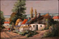 Appraisal: Attila Nagy Hungarian b Hungarian Village Oil on canvasboard signed