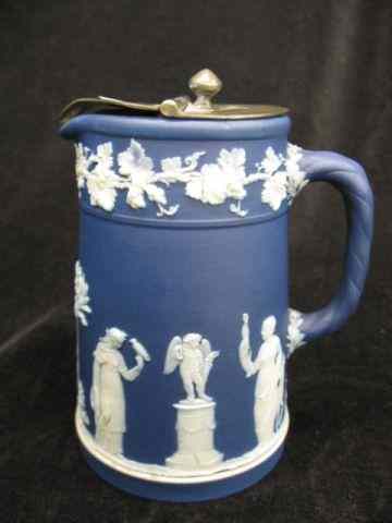 Appraisal: Wedgwood Dark Blue Jasperware Syrup Pitcher pewter top '' classical