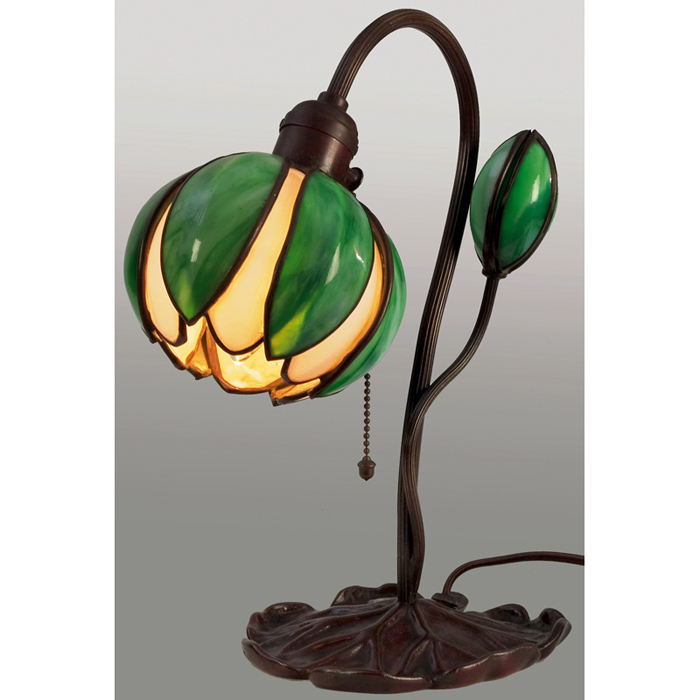 Appraisal: Handel lily lamp blossoming flower with white and green slag