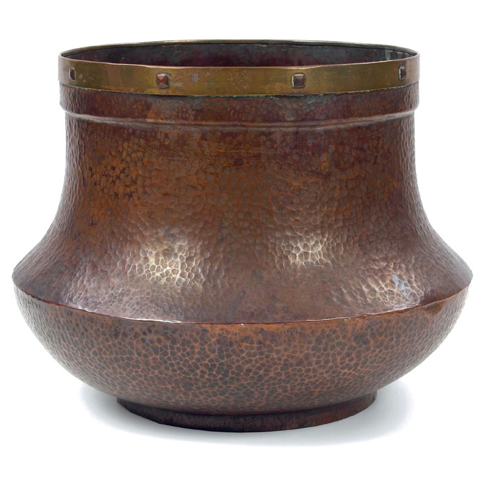 Appraisal: Stickley Brothers jardiniere hammered copper with a brass riveted rim