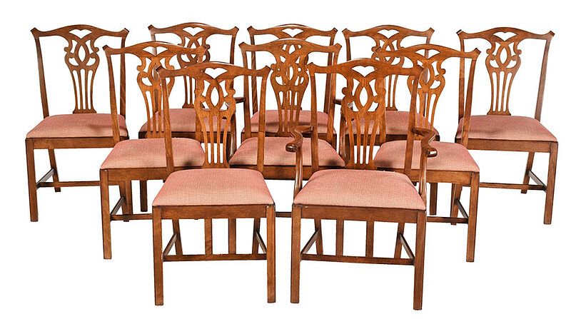 Appraisal: Set of Ten Chippendale Style Dining Chairs modern each with