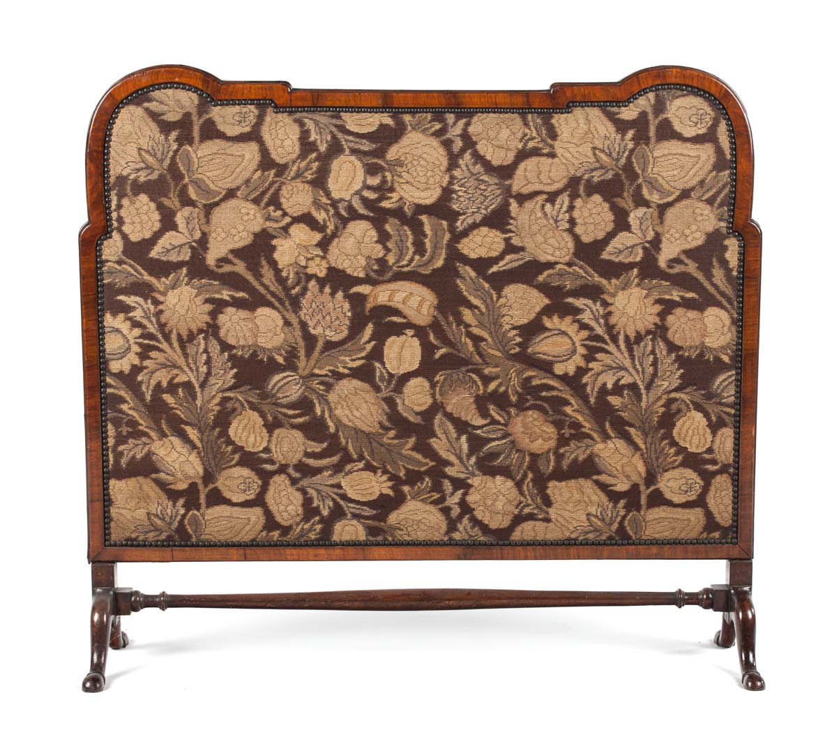 Appraisal: Victorian walnut needlepoint fire screen floral needlepoint rectangular panel with