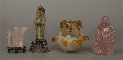 Appraisal: Chinese Carved Agate Tripod Censer Together with three carved soapstone