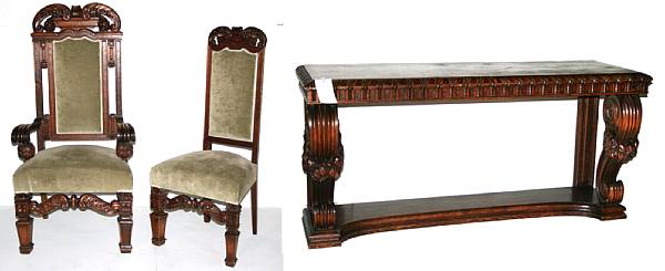 Appraisal: A Renaissance Revival style dining suite comprising dining table sideboard