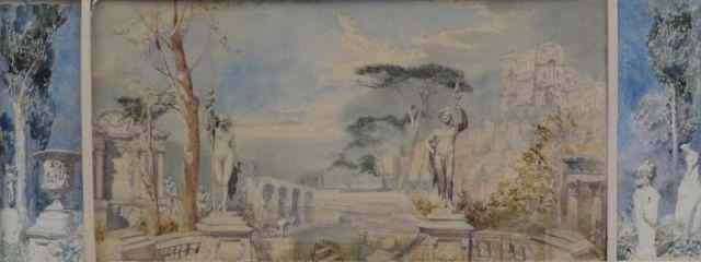 Appraisal: CONRADE Alfred C W C Pencil Triptych ofClassical Architectural Landscape