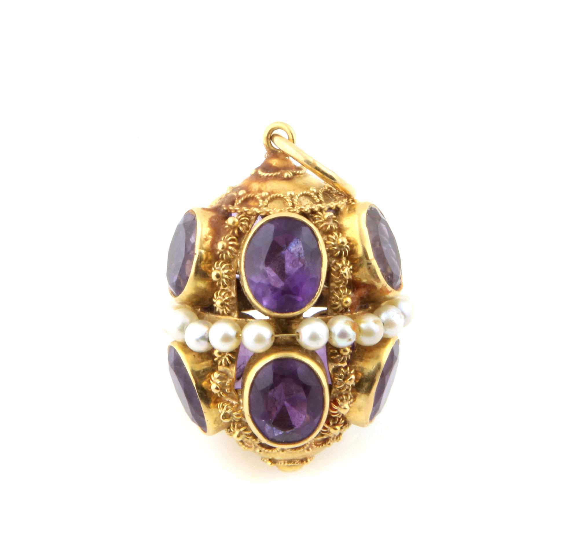 Appraisal: An amethyst cultured pearl and gold pendant