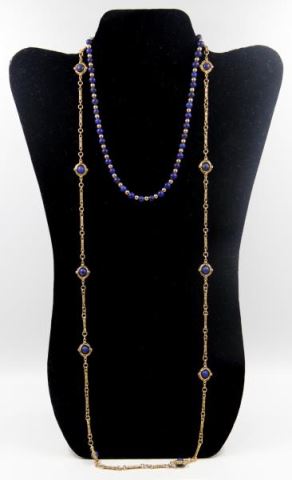 Appraisal: JEWELRY Gold and Lapis Jewelry Grouping Includes a single strand