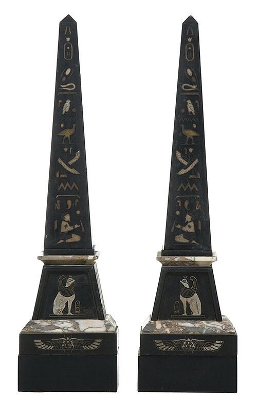 Appraisal: Pair Grand Tour Egyptianate Black Marble Obelisks Continental th century