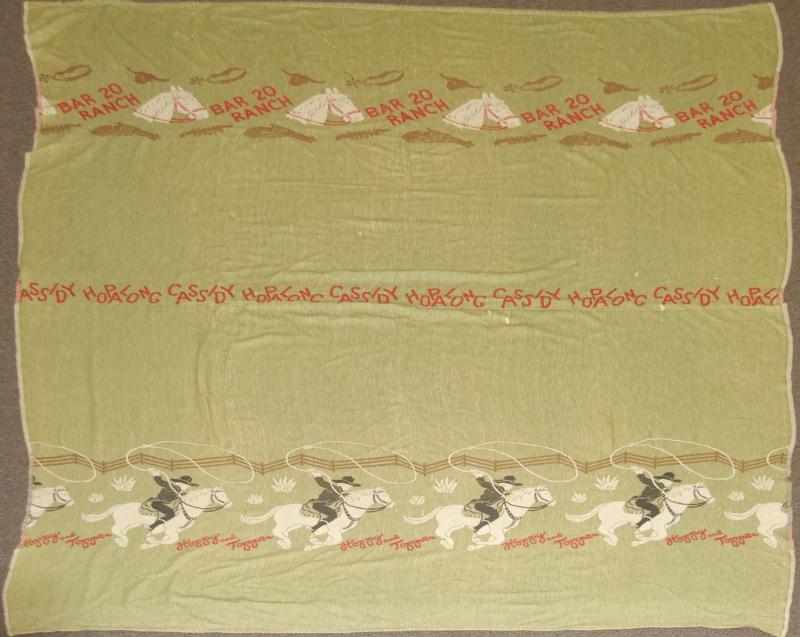 Appraisal: Vintage Hopalong Cassidy Blanket Curtain Green blanket tan curtain Depiction