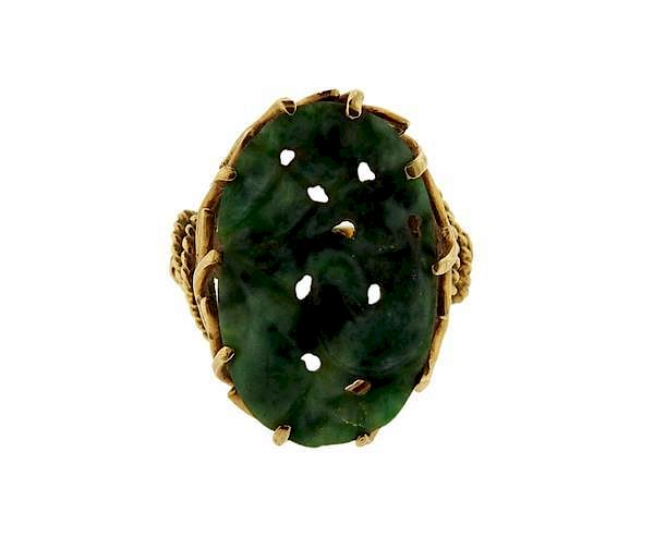 Appraisal: K Gold Carved Jade Ring METAL K gold GEMSTONES carved