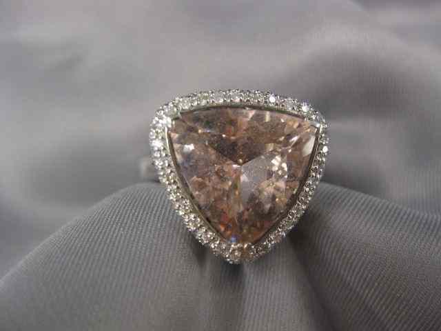 Appraisal: Morganite Diamond Ring triangular carat gem surrounded by diamonds totaling