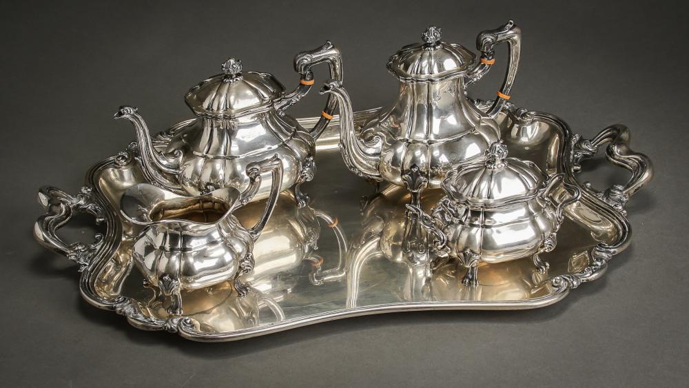 Appraisal: ITALIAN -SILVER FOUR-PIECE COFFEE AND TEA SERVICE WITH TRAY FORNARI