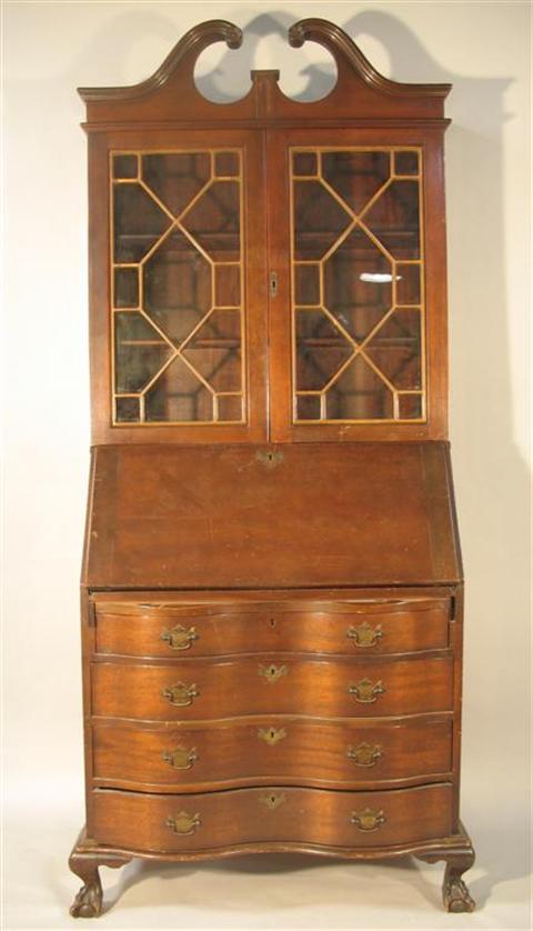 Appraisal: HUB FURNITURE CHIPPENDALE STYLE SECRETARY th century the mahogany case