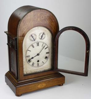 Appraisal: mid th c parquetry inlaid brass works chime strike shelf