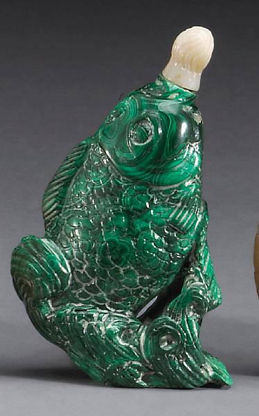 Appraisal: A malachite cabinet bottle th Century The mottled dark green