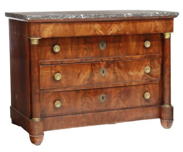 Appraisal: French Empire style marble-top mahogany commode mid th c projecting