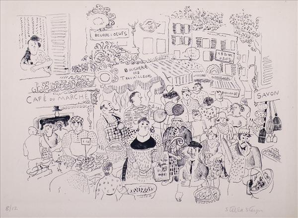 Appraisal: Stella Steyn British - A French street market Monochrome print