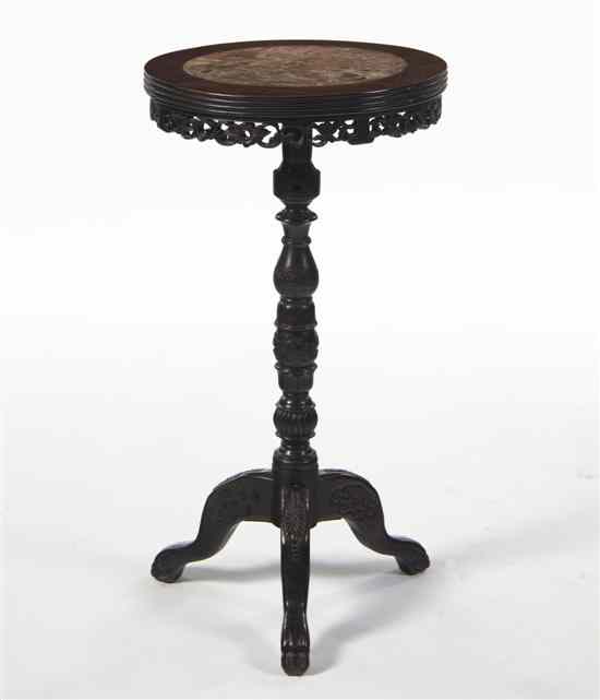 Appraisal: A Chinese Rosewood Pedestal having a circular marble inset top