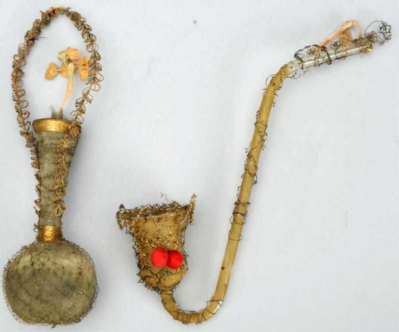 Appraisal: Lot of Wire-Wrapped Glass Christmas Ornaments Includes one vase and