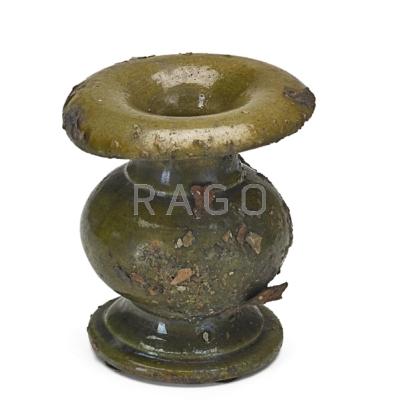 Appraisal: GEORGE OHR - Burnt Baby candlestick green glaze Biloxi MS