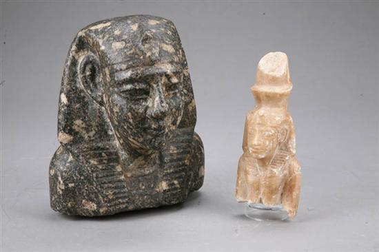 Appraisal: TWO STONE CARVINGS OF PHAROAHS Alabaster fragment h and a