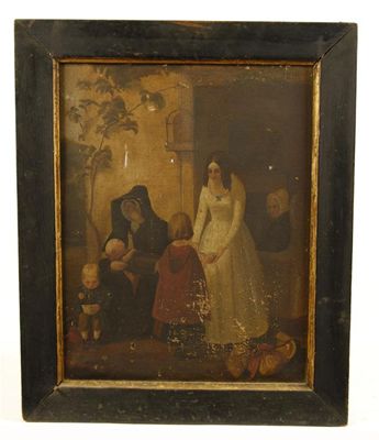 Appraisal: Naive School th century a mother and three children resting