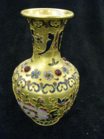 Appraisal: Chinese Cloisonne Vase floral on gold unusual jeweled trim excellent