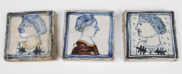 Appraisal: A SET OF THREE EARLY ITALIAN POTTERY SQUARE TILES with