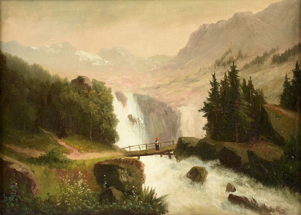 Appraisal: MUNICH SCHOOL th Century A PAINTING Black Forest Waterfall MUNICH