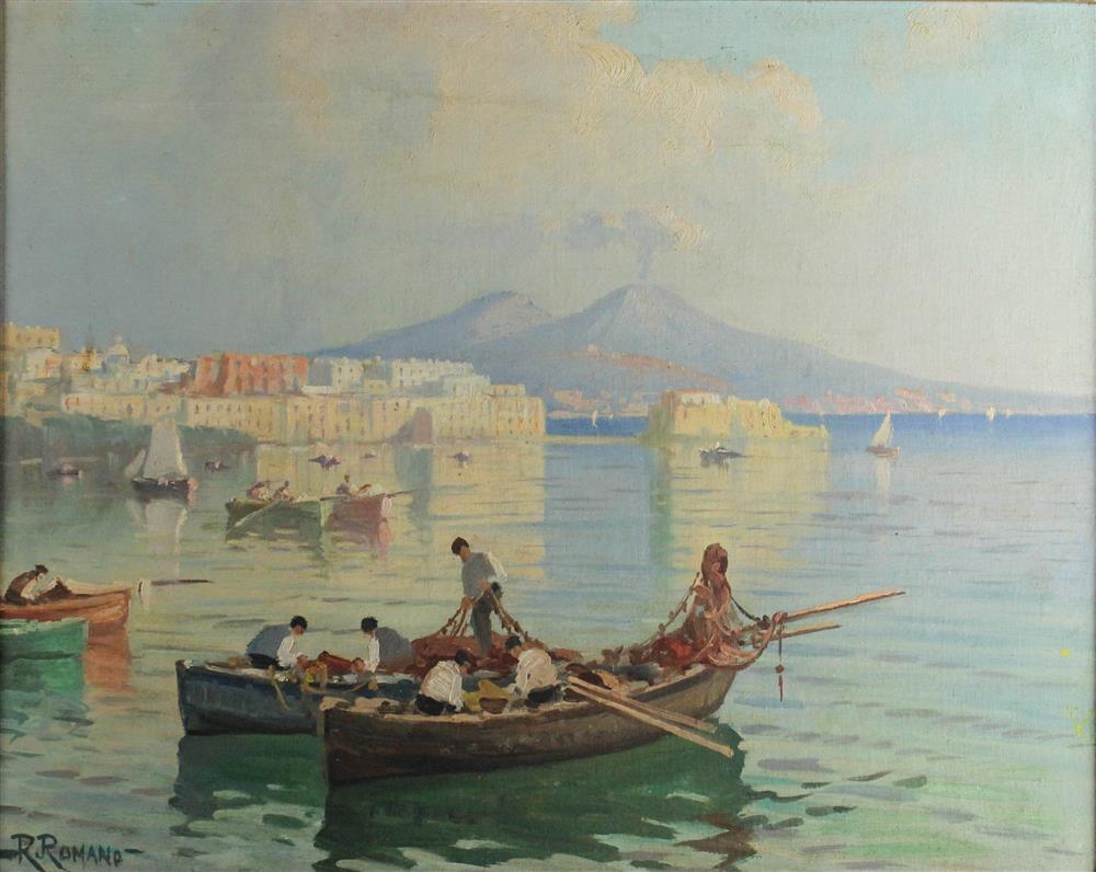 Appraisal: ROMOLO ROMANO ITALIAN - BAY OF NAPLES Oil on canvas