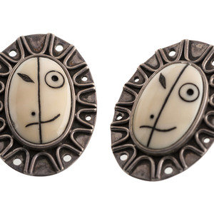 Appraisal: Denise Wallace Chugach-Sugpiaq b Sterling Silver Carved Maskette Post Earrings