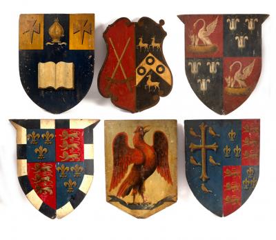 Appraisal: A set of six painted armorial shields to include examples