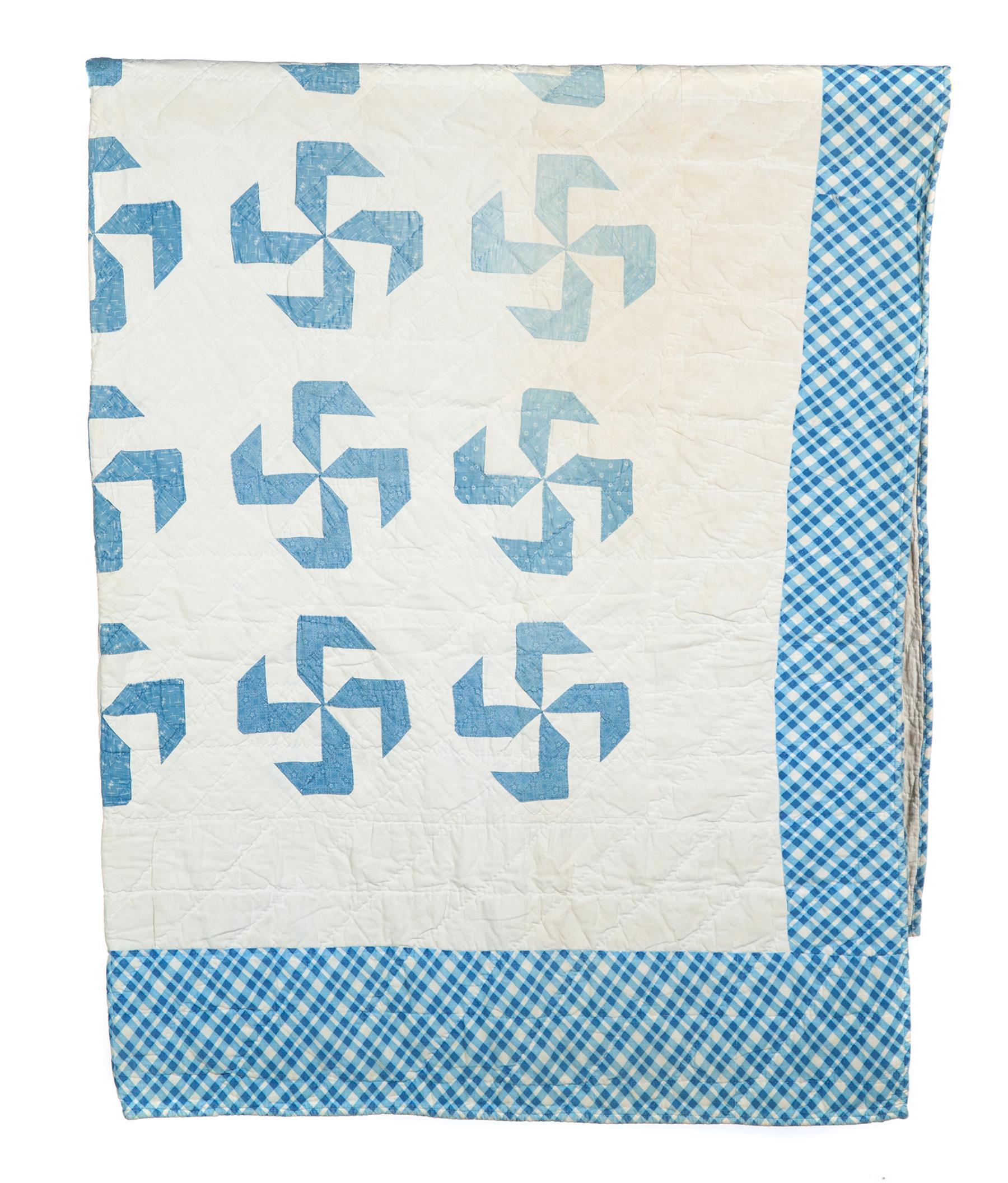 Appraisal: AMERICAN PIECED QUILT Early th century Blue and white pinwheel