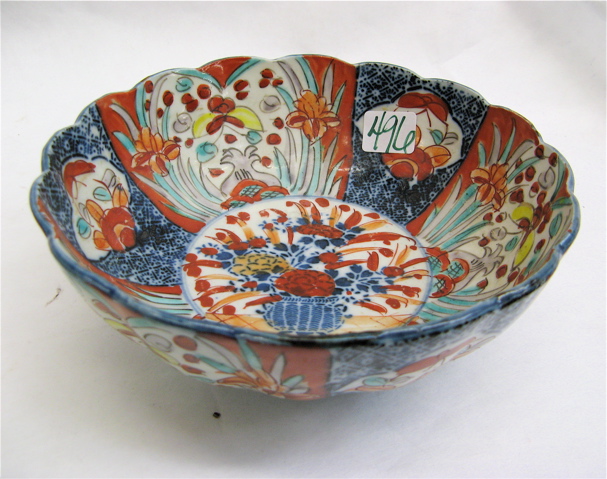 Appraisal: JAPANESE IMARI PORCELAIN BOWL Meiji Period Hand painted with iris