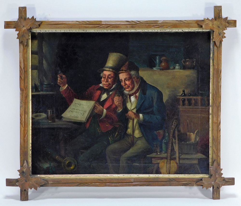 Appraisal: C Continental Interior Genre Painting Europe th Century Depicts two