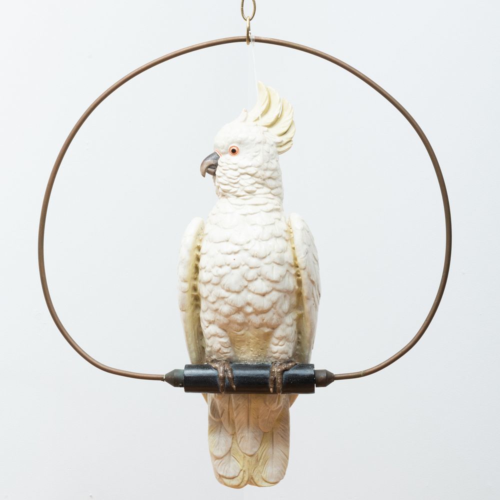 Appraisal: Glazed Pottery Model of a Cockatoo on Swing Probably Copeland