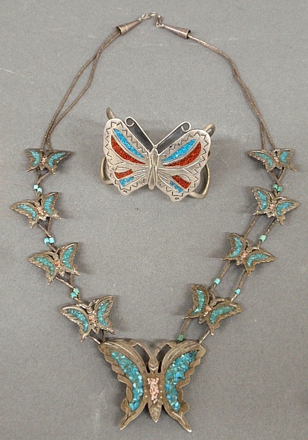 Appraisal: - Turquoise and silver butterfly motif necklace l and a