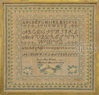 Appraisal: SCHOOL GIRL ALPHABET SAMPLER BY LAURA ANN KIDDER OF MEDFORD