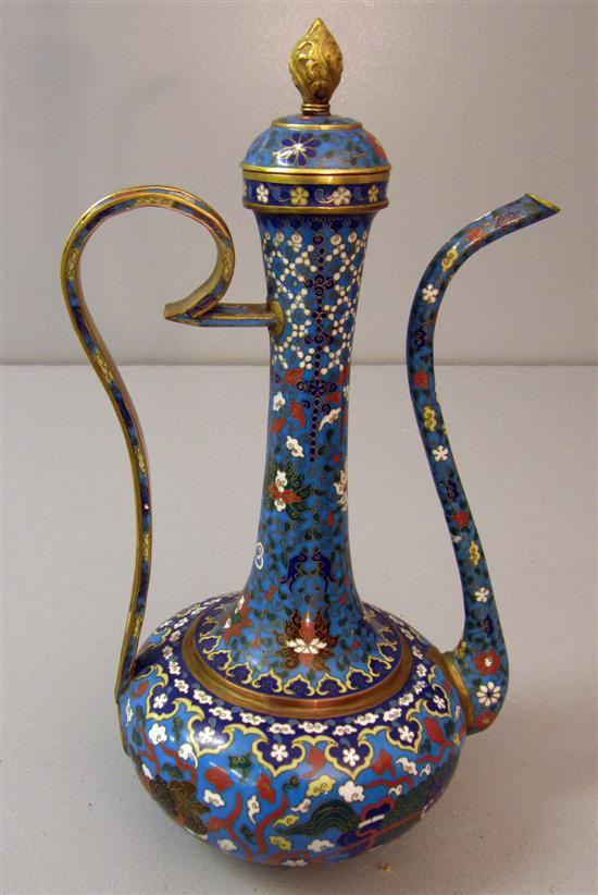 Appraisal: Chinese cloisonne ewer and cover with shaped handle Early th