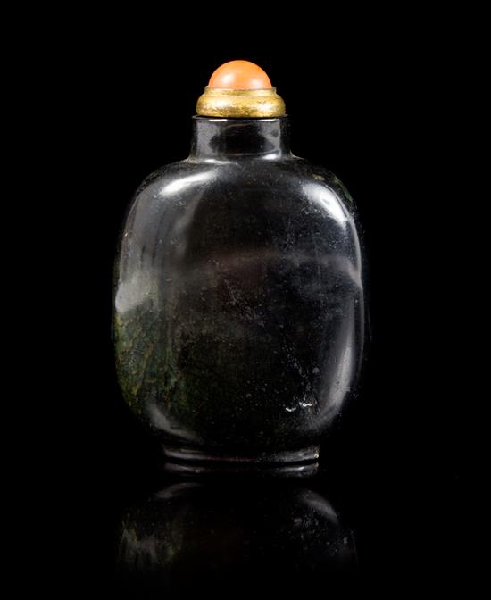 Appraisal: Sale Lot A Black Jade Snuff Bottle of flattened flask