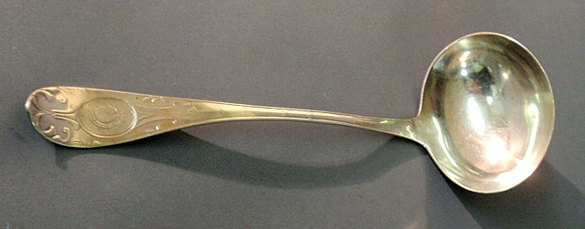 Appraisal: Sterling silver punch ladle in a variation of the Medallion