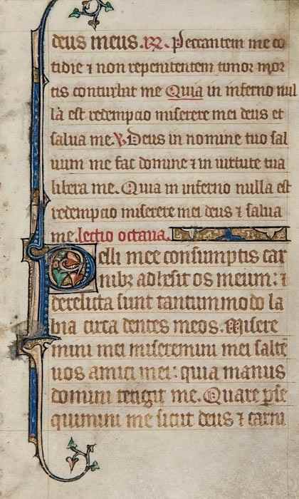 Appraisal: Book of Hours single leaf illuminated manuscript on vellum in