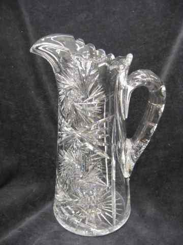 Appraisal: Cut Glass Water Pitcher brilliant period '' tall pinwheel crosshatching