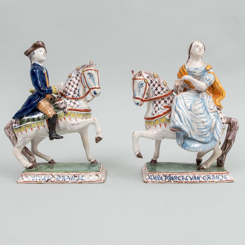 Appraisal: Pair of Dutch Polychrome Delft Commemorative Figures 'Vivat Oranje' and