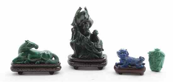 Appraisal: Two Chinese Carved Malachite Figures one modeled after a figure