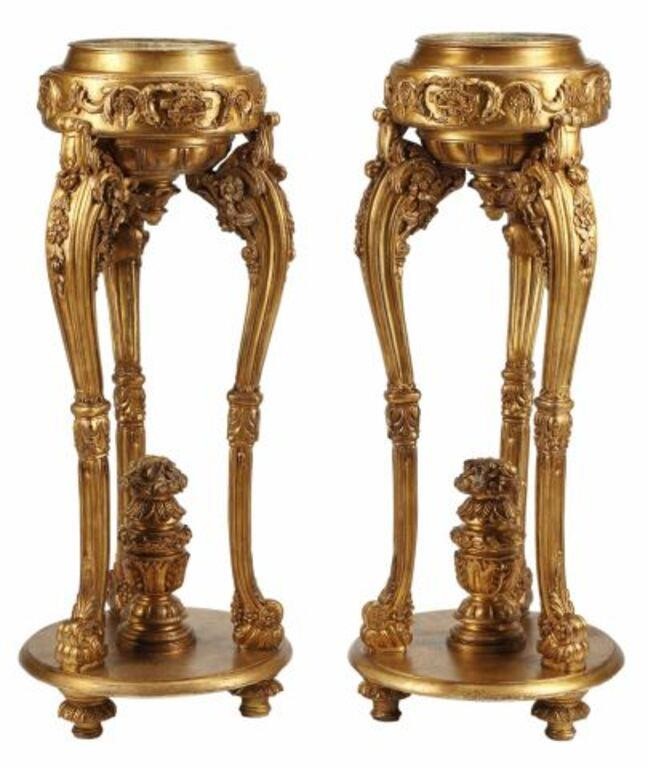 Appraisal: LOUIS XV STYLE GILT JARDINIERES H pair Louis XV style